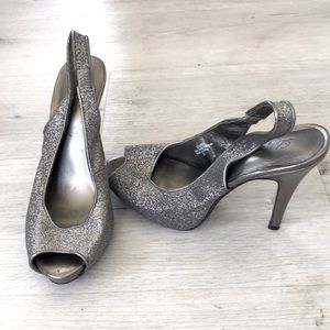 LULU TOWNSEND Glitter Peep Toe Sling-back Heels